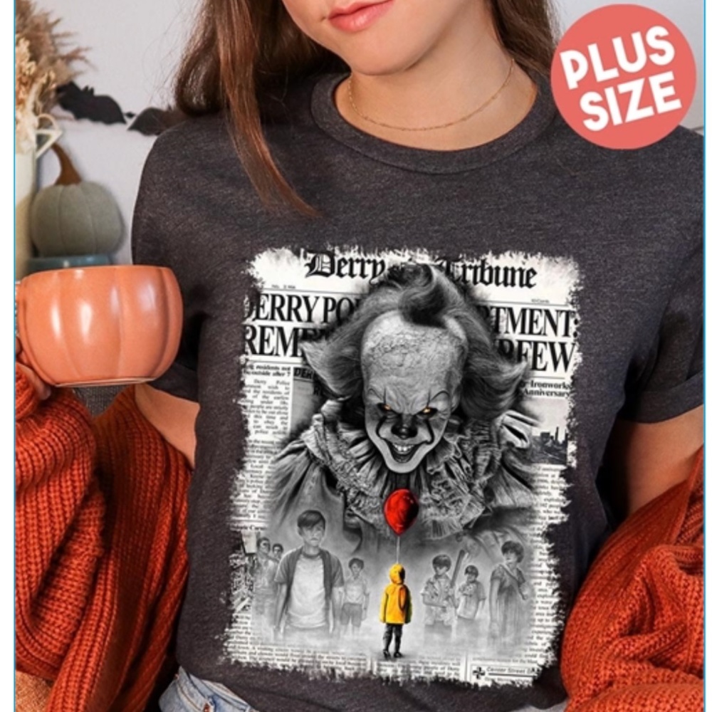 NWT Plus Size Black Pennywise from the movie IT Unisex Short Sleeve T Shirt!